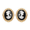 Boucles d'oreille en plaqu&eacute; or Cam&eacute;e sur fond noir et fermoir poussette