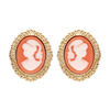 Boucles d'oreille en plaqu&eacute; or Cam&eacute;e sur fond rose et fermoir poussette
