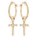 Boucles d'oreille sur Artemare : Cr&eacute;oles en plaqu&eacute; or anneau 12mm avec pampille croix boule