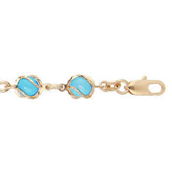 Bracelet en plaqu&eacute; or avec perles couleur turquoise 16+3cm