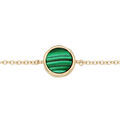 Bracelet en plaqu&eacute; or cha&icirc;ne avec pastille ronde avec Malachite v&eacute;ritable 16+2cm