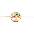 Bracelet en plaqu&eacute; or cha&icirc;ne avec pastille arbre de vie empierr&eacute; multicolore 16+3cm