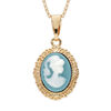 Collier en plaqu&eacute; or cha&icirc;ne avec pendentif Cam&eacute;e sur fond turquoise 40+5cm