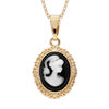 Collier en plaqu&eacute; or cha&icirc;ne avec pendentif Cam&eacute;e sur fond noir 40+5cm