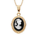 Collier en plaqu&eacute; or cha&icirc;ne avec pendentif Cam&eacute;e sur fond noir 40+5cm Artemare