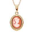 Colliers sur Artemare : Collier en plaqu&eacute; or cha&icirc;ne avec pendentif Cam&eacute;e rose contour m&eacute;daillon ouvrag&eacute; 40+5cm