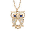 Collier en plaqu&eacute; or cha&icirc;ne avec pendentif chouette oxydes blancs sertis 40+5cm