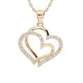Collier en plaqu&eacute; or cha&icirc;ne avec pendentif double coeur oxydes blancs sertis 40+5cm