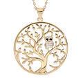 Colliers sur Artemare : Collier en plaqu&eacute; or cha&icirc;ne avec pendentif arbre de vie et chouette empierr&eacute;e 40+5cm