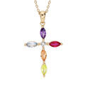 Collier en plaqu&eacute; or cha&icirc;ne avec pendentif croix empierr&eacute; 40+5cm