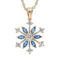 Colliers sur Artemare : Collier en plaqu&eacute; or cha&icirc;ne avec pendentif flocon de neige oxydes blancs sertis et navettes bleues 40+5cm