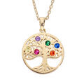 Collier en plaqu&eacute; or cha&icirc;ne avec pendentif rond arbre de vie empierr&eacute; multicolore 40+5cm