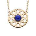 Collier en plaqu&eacute; or cha&icirc;ne avec rosace ajour&eacute; coeur Lapis Lazuli v&eacute;ritable 42cm