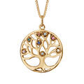 Collier en plaqu&eacute; or cha&icirc;ne avec pendentif rond arbre de vie pierres multi couleurs 42+3cm