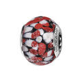 Charms Thabora en argent rhodi&eacute; et verre de Murano v&eacute;ritable touches blanches et points rouge Artemare