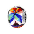 Charms Thabora en argent rhodi&eacute; et verre de Murano v&eacute;ritable fleur multi couleur