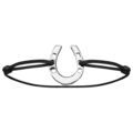 Bracelet cordon r&eacute;glable noir avec fer &agrave; cheval en argent rhodi&eacute;