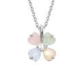 Colliers sur Artemare : Collier en argent rhodi&eacute; cha&icirc;ne avec pendentif fleur en verre opaque pastel 40+4cm