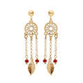 Boucles d'oreille sur Artemare : Boucles d'oreille en argent et dorure jaune attrape r&ecirc;ve avec boules rouges et fermoir poussette