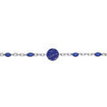 Bracelet en argent rhodi&eacute; cha&icirc;ne avec perles bleues fonc&eacute; et pierre Lapis Lazuli v&eacute;ritable 16+3cm Artemare