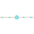 Bracelet en argent et dorure jaune cha&icirc;ne avec perles de couleur turquoise et pierre H&eacute;mimorphite v&eacute;ritable 16+3cm