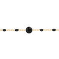 Bracelet en argent et dorure jaune cha&icirc;ne avec perles noires et pierre Agate noire v&eacute;ritable 16+3cm Artemare