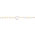 Bracelet en argent et dorure jaune cha&icirc;ne avec perles blanches et pierre de lune v&eacute;ritable 16+3cm