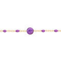 Bracelet en argent et dorure jaune cha&icirc;ne avec perles violette et pierre Am&eacute;thyste v&eacute;ritable 16+3cm