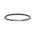 Bracelet en argent rhodi&eacute; et cuir tress&eacute; noir 22cm Artemare