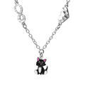 Collier en argent rhodi&eacute; cha&icirc;ne avec pendentif chat noir et blanc et motif infini et coeur 35+4cm
