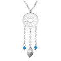 Colliers sur Artemare : Collier en argent rhodi&eacute; cha&icirc;ne avec pendentif attrape r&ecirc;ve et perles bleu ciel 38+5cm