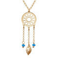 Colliers sur Artemare : Collier en argent et dorure jaune cha&icirc;ne avec pendentif attrape r&ecirc;ve et perles bleu ciel 38+5cm