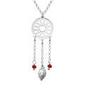Colliers sur Artemare : Collier en argent rhodi&eacute; cha&icirc;ne avec pendentif attrape r&ecirc;ve et perles rouges 38+5cm
