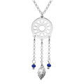 Collier en argent rhodi&eacute; cha&icirc;ne avec pendentif attrape r&ecirc;ve et perles bleu fonc&eacute; 38+5cm Artemare