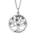 Collier en argent rhodi&eacute; cha&icirc;ne avec pendentif rond arbre de vie d&eacute;coup&eacute; et empierr&eacute; multi couleurs 42+3cm Artemare