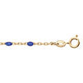 Chaine sur Artemare : Cha&icirc;ne de cheville en argent et dorure jaune mailles et olives bleues fonc&eacute; 23+3cm