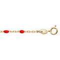 Chaine sur Artemare : Cha&icirc;ne de cheville en argent et dorure jaune mailles et olives rouges 23+3cm