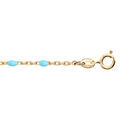 Chaine sur Artemare : Cha&icirc;ne de cheville en argent et dorure jaune mailles et olives couleur turquoise 23+3cm