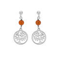 Boucles d'oreille sur Artemare : Boucles d'oreille en argent rhodi&eacute; arbre de vie suspendu avec boule Ambre v&eacute;ritable et fermoir poussette