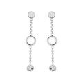 Boucles d'oreille en argent rhodi&eacute; cercle avec oxydes blancs sertis et fermoir poussette