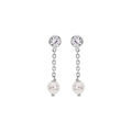 Boucles d'oreille sur Artemare : Boucles d'oreille en argent rhodi&eacute; perle blanche de synth&egrave;se suspendue avec oxyde blanc serti et fermoir poussette