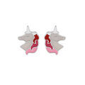 Boucles d'oreille en argent rhodi&eacute; licorne blanche et rose et fermoir poussette Artemare
