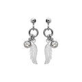Boucles d'oreille en argent rhodi&eacute; plume et 1 oxyde blanc serti clos et fermoir poussette Artemare