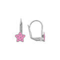 Boucles d'oreille en argent rhodi&eacute; &eacute;toile rose &agrave; poids et fermoir dormeuse