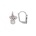 Boucles d'oreille en argent rhodi&eacute; koala blanc et fermoir dormeuse Artemare