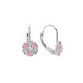 Boucles d'oreille en argent rhodi&eacute; fleur rose avec coeurs oxydes blancs et fermoir dormeuse Artemare