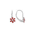 Boucles d'oreille en argent rhodi fleur rouge avec oxyde blanc et fermoir dormeuse Artemare