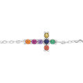 Bracelet en argent rhodi&eacute; cha&icirc;ne avec croix et pierres multi couleurs 16+3cm Artemare