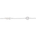 Bracelets sur Artemare : Bracelet en argent rhodi&eacute; cha&icirc;ne avec perles blanches de synth&egrave;se et coeur oxydes blancs sertis 16+3cm