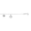 Bracelet en argent rhodi&eacute; cha&icirc;ne avec pampilles martel&eacute;es coeur et arbre de vie 16+3cm